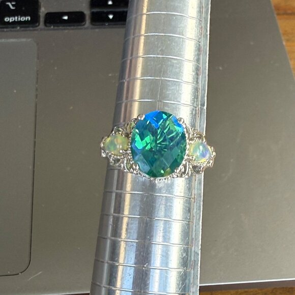 Exotic Peacock Quartz & Opal Ring in Sterling Silver Size 11 - Picture 9 of 9